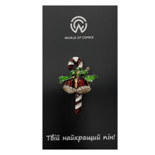Металлический значок (пин) Christmas Candy Cane w/Bells, (12127)